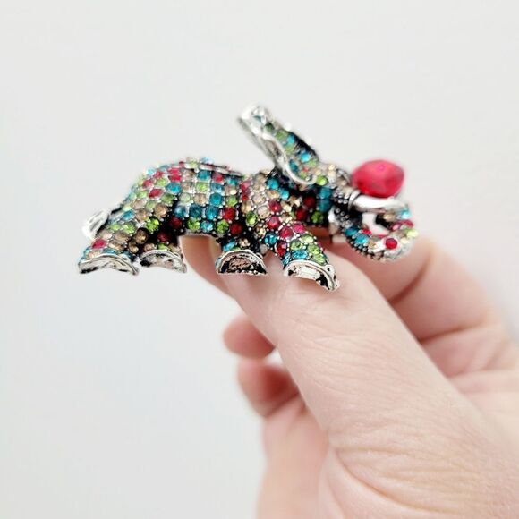 Brand New 2 In 1 Silver Elephant Red Stone Rhinestone Brooch Pin & Pendant - Picture 7 of 11